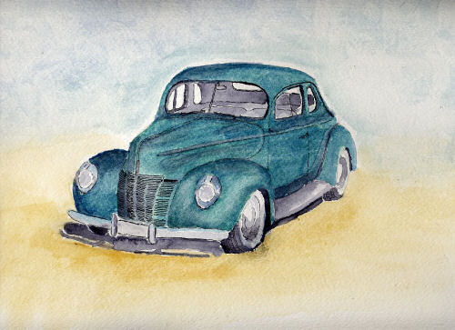 Green Car Watercolor